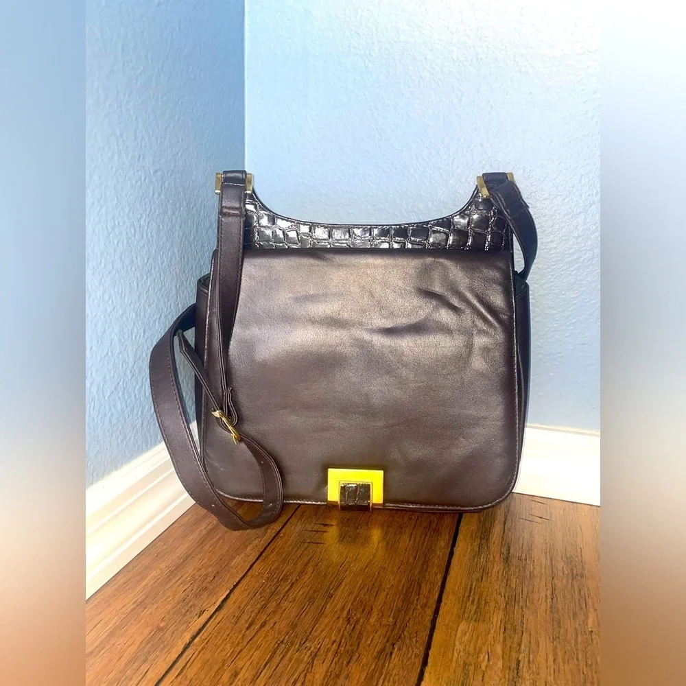Messenger bag🤎vintage crossbody purse shoulder bag croc embossed brown bag